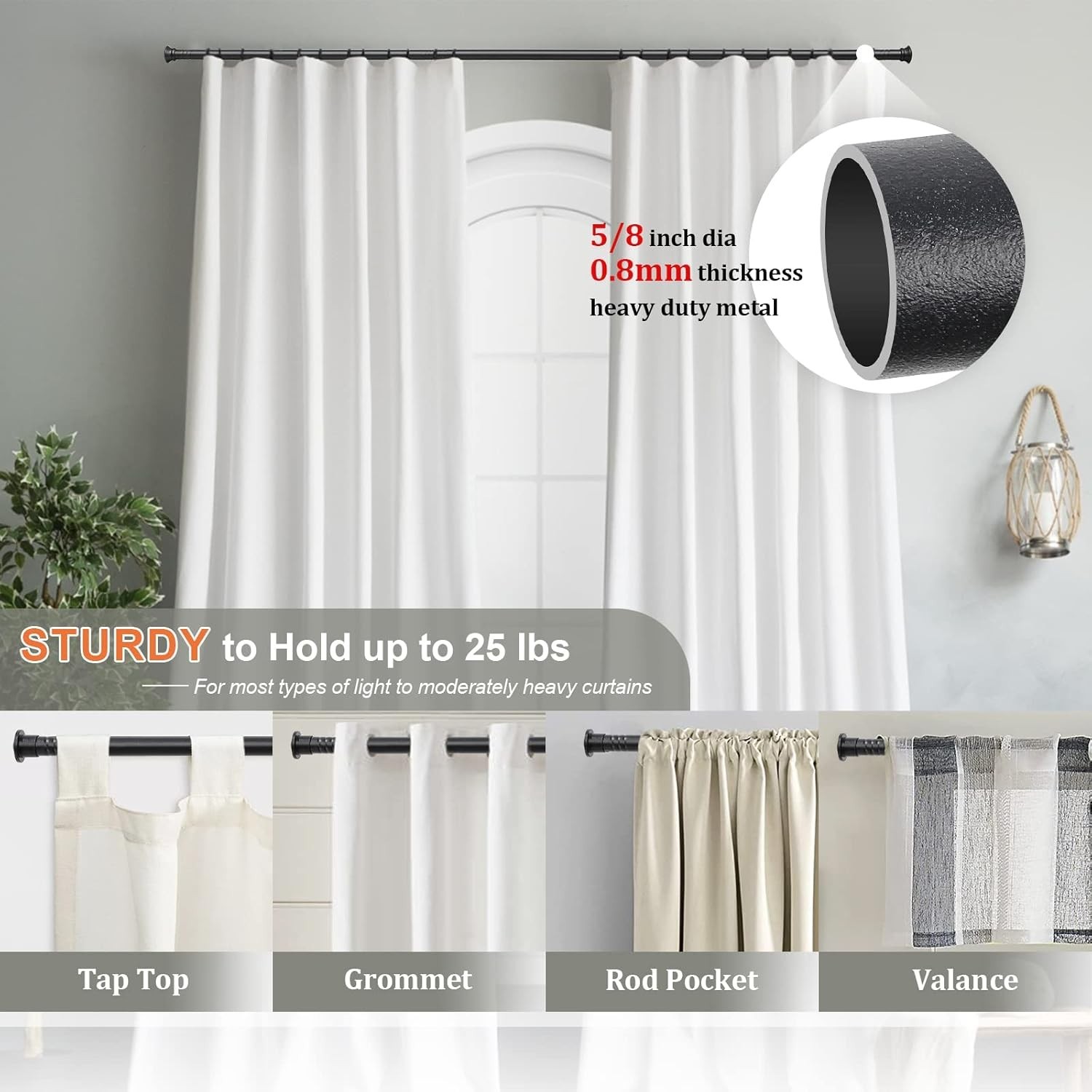 Matte Black 5/8” Curtain Rods for Windows 28-50” – Includes Mounting Hardware