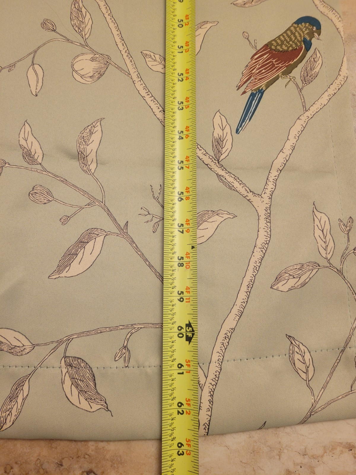 Light Sage Green Grommet Style Curtain With Birds Blackout 2 Panels 63 X 52