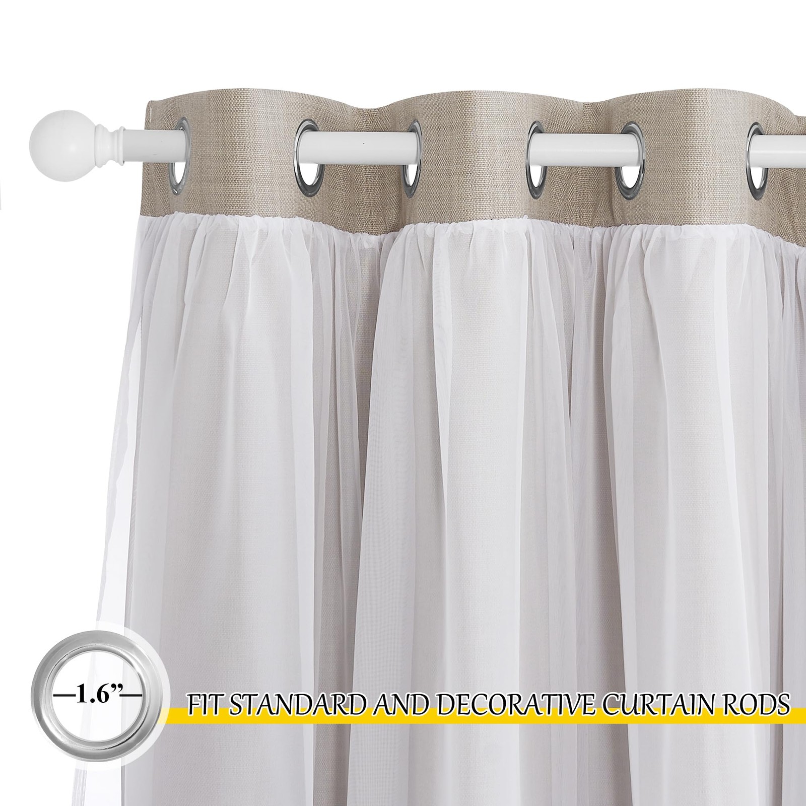 Nicetown Dual Layers Grommet Top Mix And Match Faux Linen Curtains White Sheer