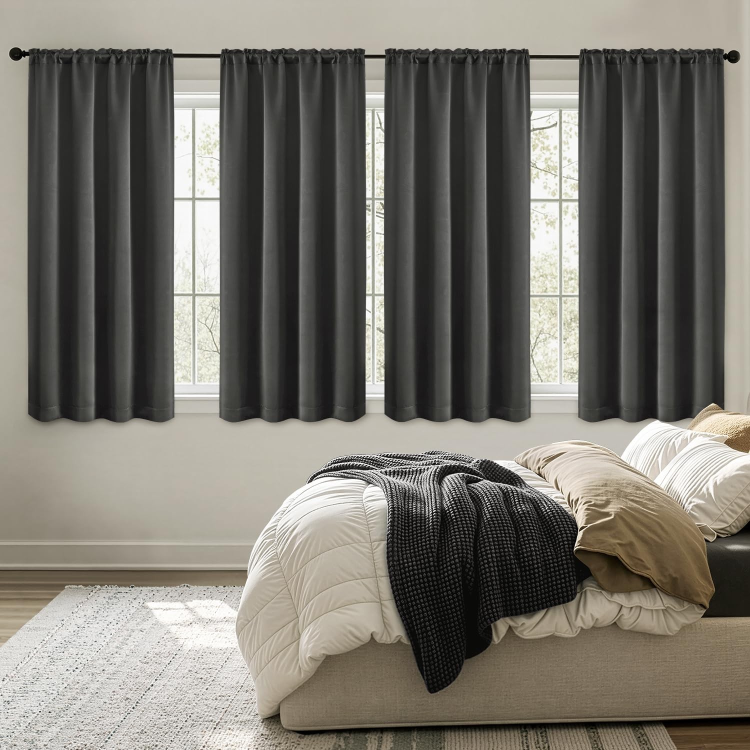 Blackout Curtains 4 Panels Sets Dark Grey 63 Inch Length, Top and Bottom Rod …