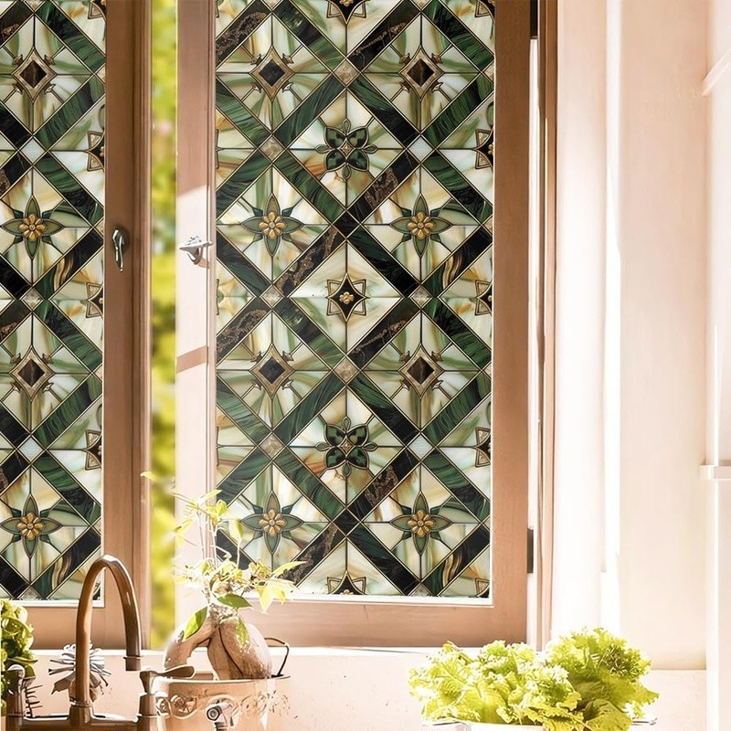 Privacy Window Film Static Cling Stained Glass Durable Reusable PVC Window Décor