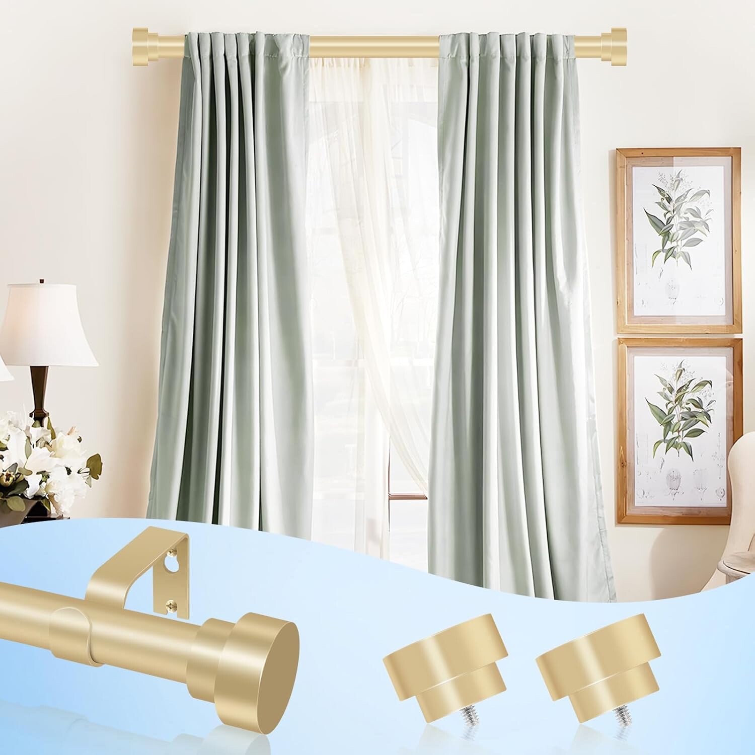 2 Pack Gold Curtain Rods Window 28 – 48 Inches 1” Diameter Heavy Duty Adjustable