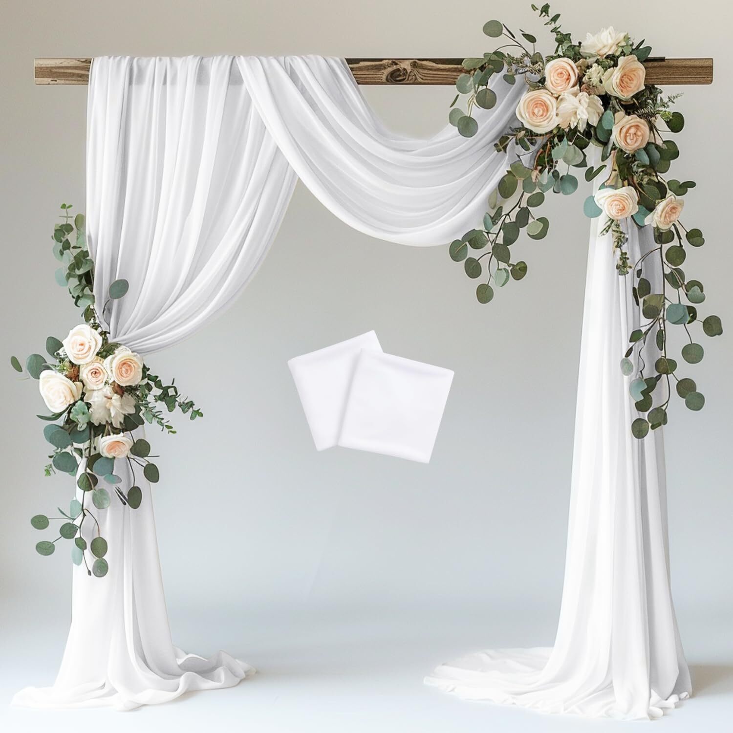 White Wedding Arch Draping Fabric 2 Panels 28.7″x20ft Sheer Backdrop Decor