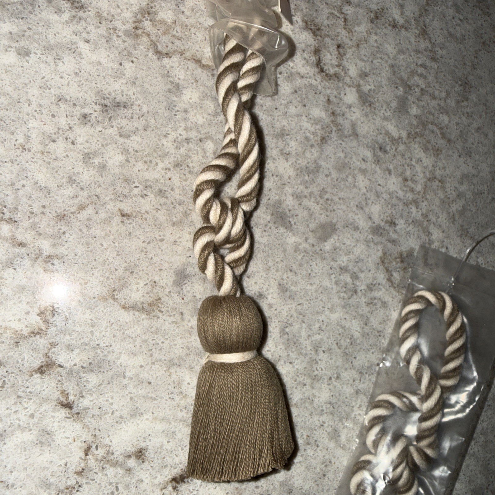 2 Vintage Tassel Curtain Tie Backs Braided Taupe Brown Cream 5-6 Inches