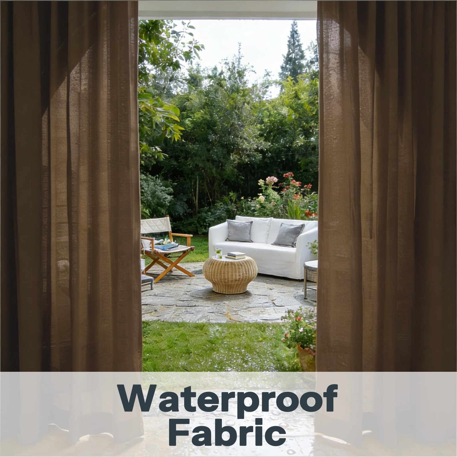 Brown Waterproof Sheer Patio Curtains 52×84, 2-Panels Rod Pocket for Outdoors