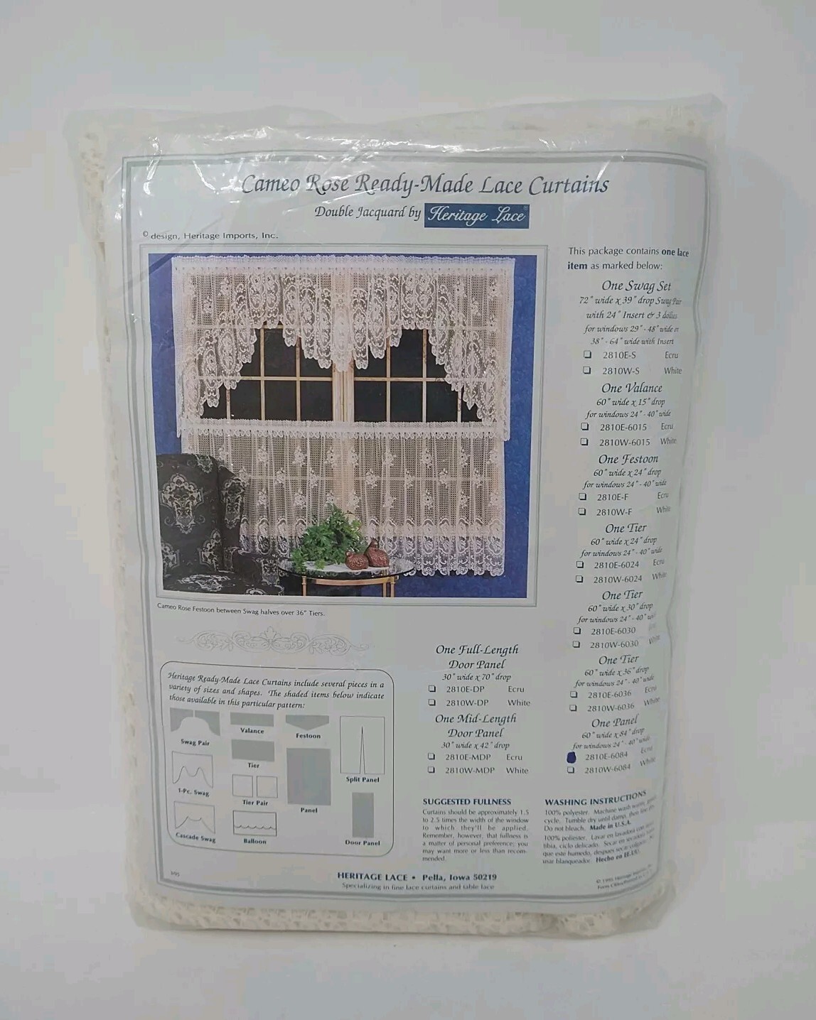 Heritage Lace Cameo Rose Ready-Made Lace Curtain One-Panel 60” W x 84” Drop NOS