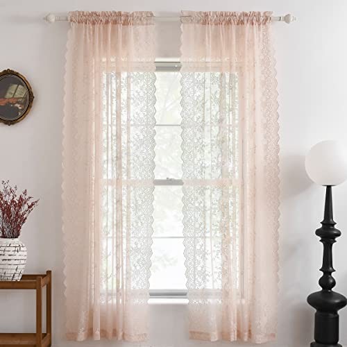 Blush Lace Curtains 96 Inches Long 2 Panels 52″W x 96″L (Pack of 2) Blush Pink