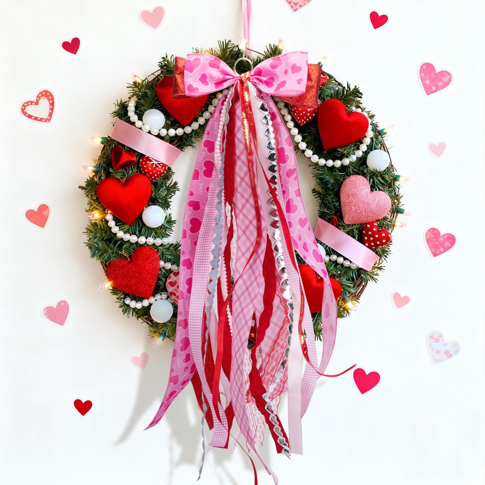 2 Pcs Valentine Assorted Ribbon Bow for Wreath, 30” x 20” Large Pink Clip-O…