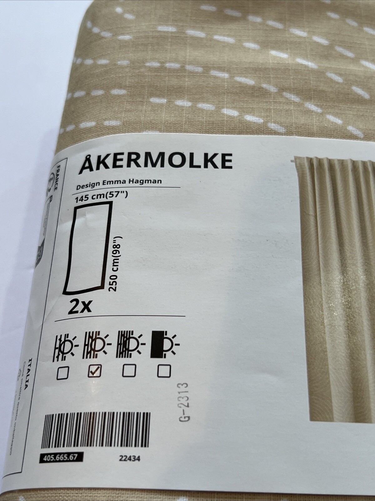 IKEA AKERMOLKE Curtains 1 Pair/2 Panels 57″x98″ Beige Print ÅKERMOLKE 405.665.67