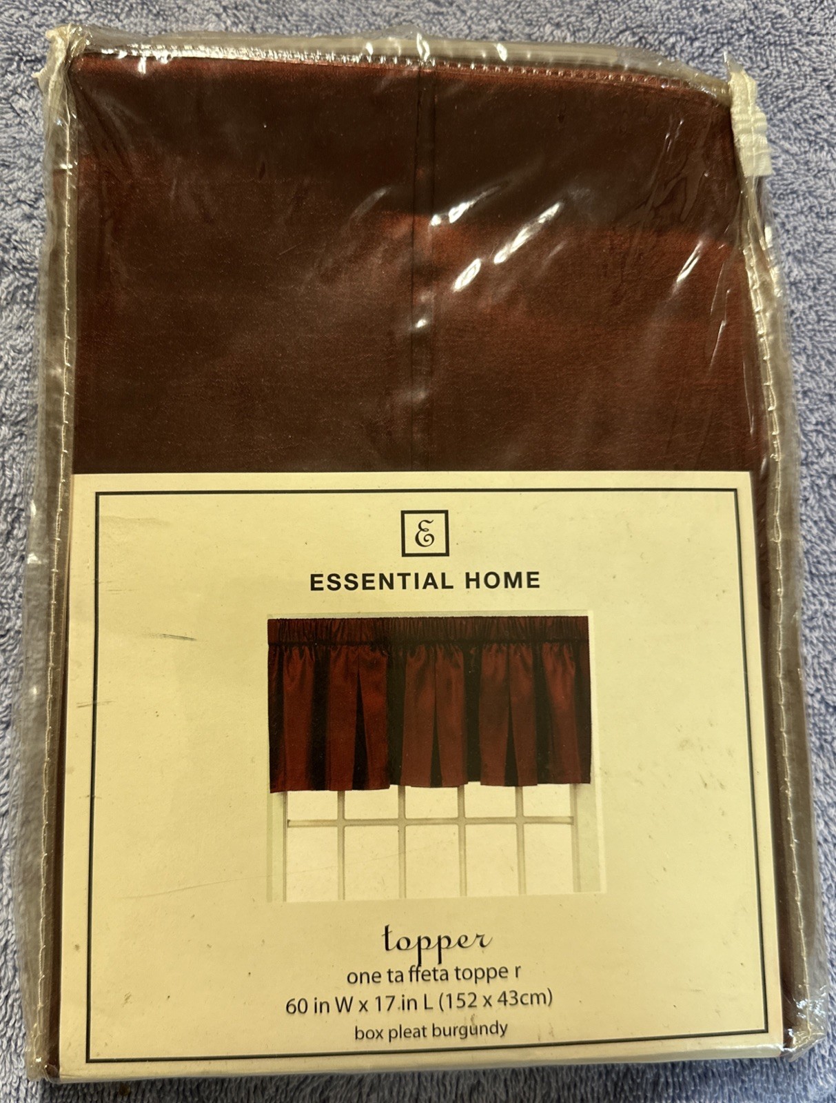 Vintage, Kmart, Essential Home Topper Valance, Box Pleat Burgundy 60×17” NOS