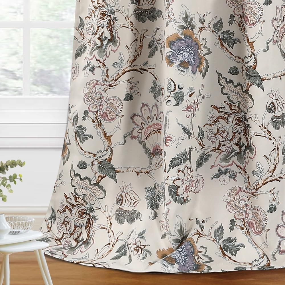 Blackout curtains, 84 inches long, set of 2, floral pattern curtains