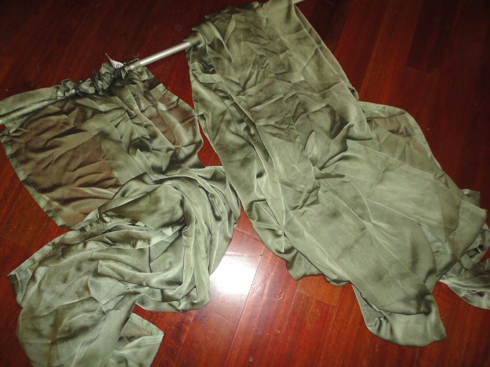 PERI CHIFFONADE SAGE GREEN SHIMMER SHEER (2P) PANELS WINDOW CURTAIN & SCARF SET