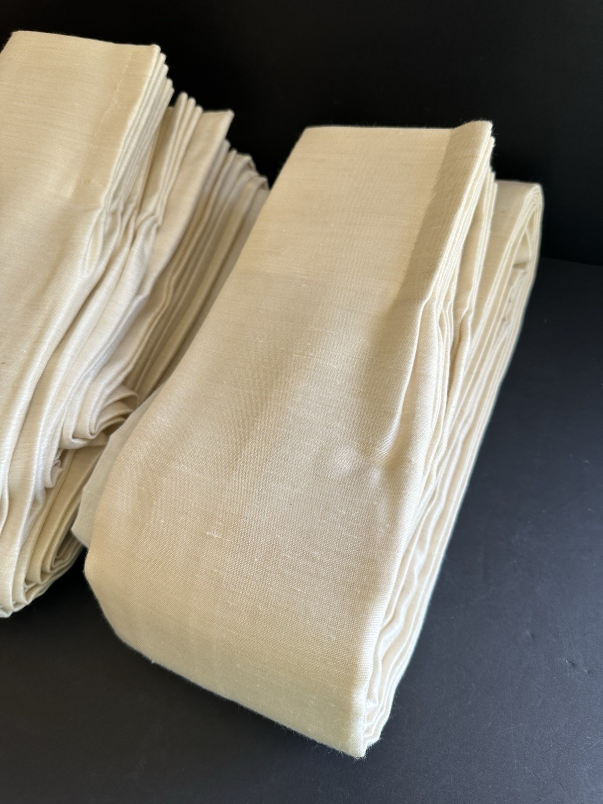 2 Vtg Sears MCM Pinch Pleat Drapery Panels Ivory Lined Weighted 36”Wx85”L Pair