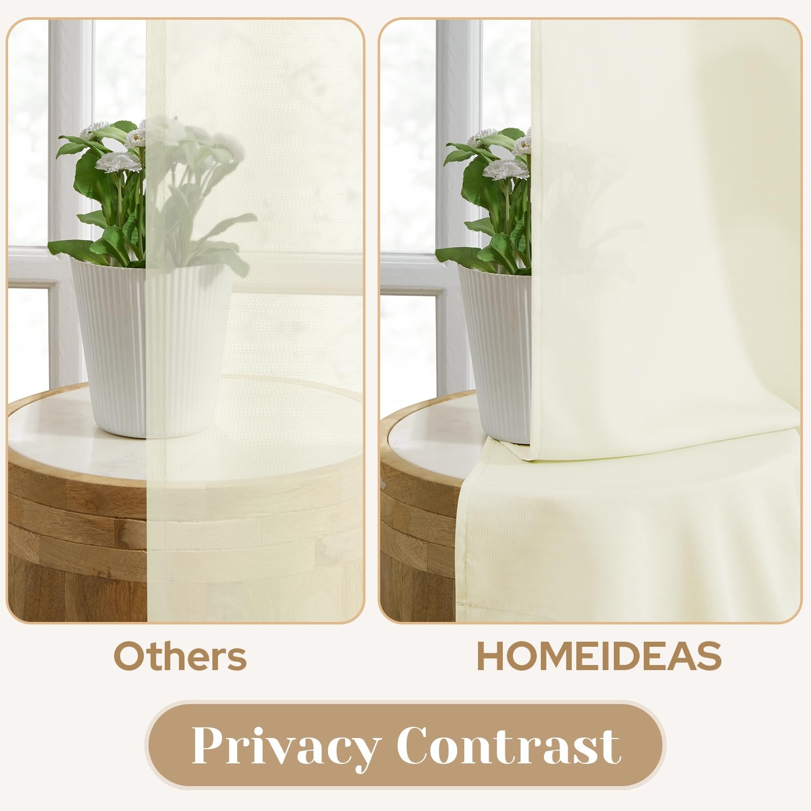 Homeideas Non See Through Privacy Sheer Curtains Elegant Lightweight Semi Light