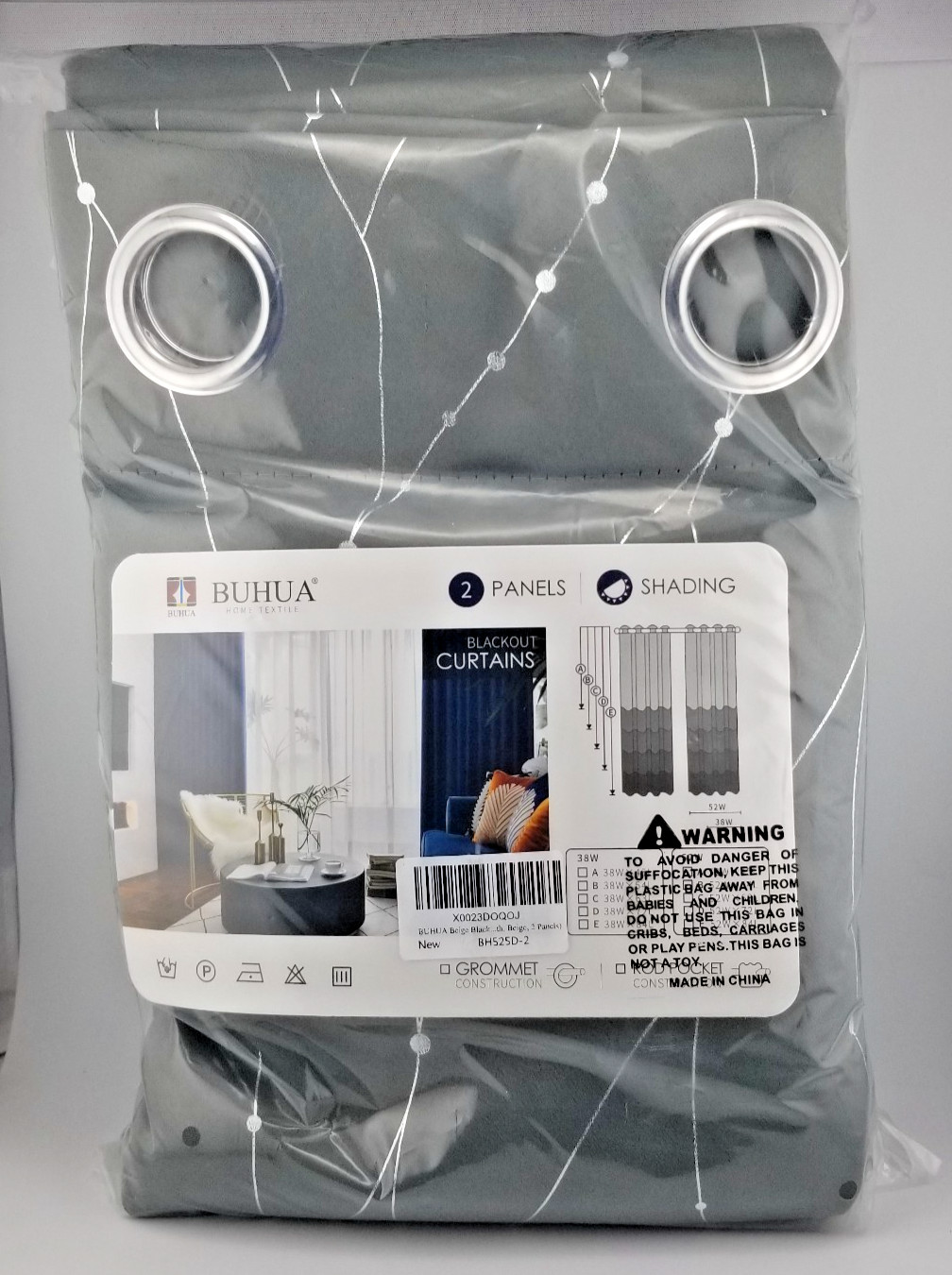 Blackout Curtains GRAY Buhua 2 Panels 84″ x 52″ NEW IN PACKAGE