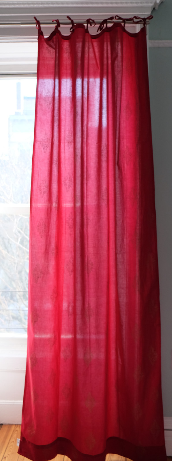 Hand block printed curtain – Red with gold print – cotton – 47″w x 92″ l