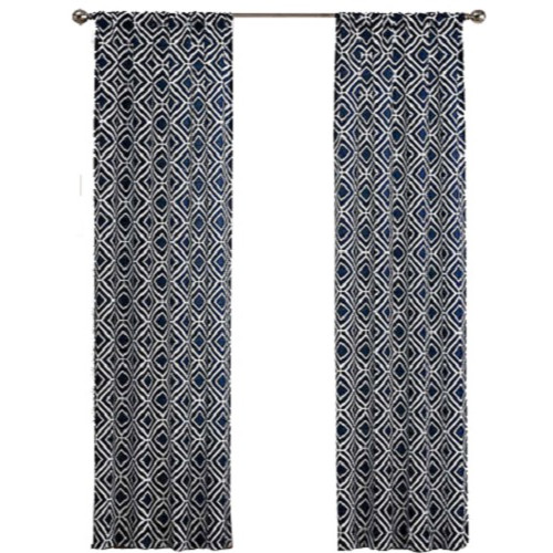 4 piece curtains & sheers voile set diamond navy blue white 63″ window treatment