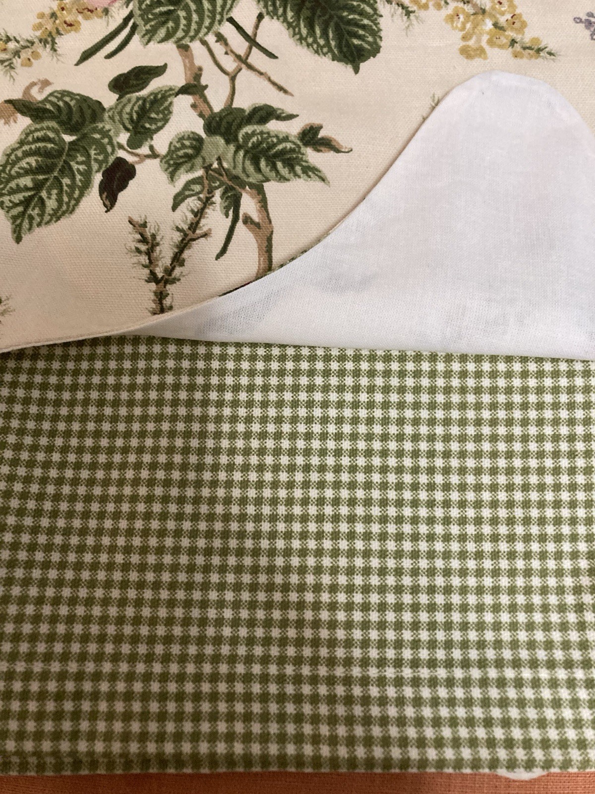 Custom Window Valence 52” X 14” Cottage Cotton Floral Green Check Contrast