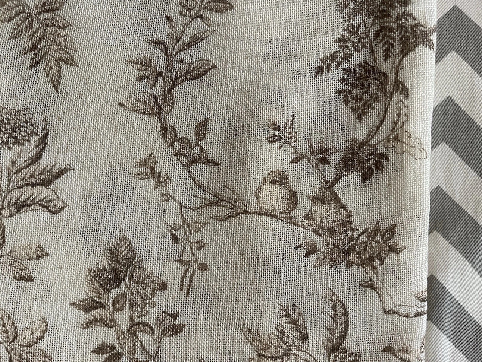 LAURA ASHLEY Birds Meadow Floral Natural Linen Blend Curtain Panel Set NEW 38X96