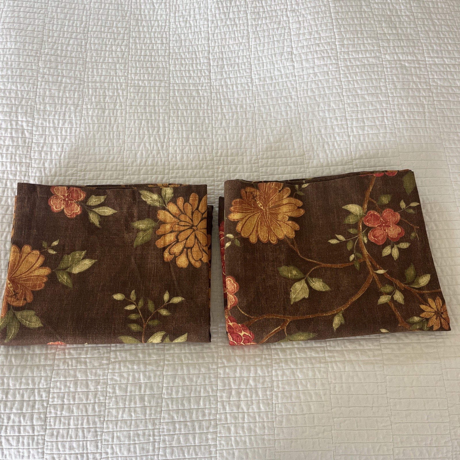 Pier 1 Curtain Panels Set Of 2 Brown Floral Earth Tones Cotton Hidden Tab 52×84”