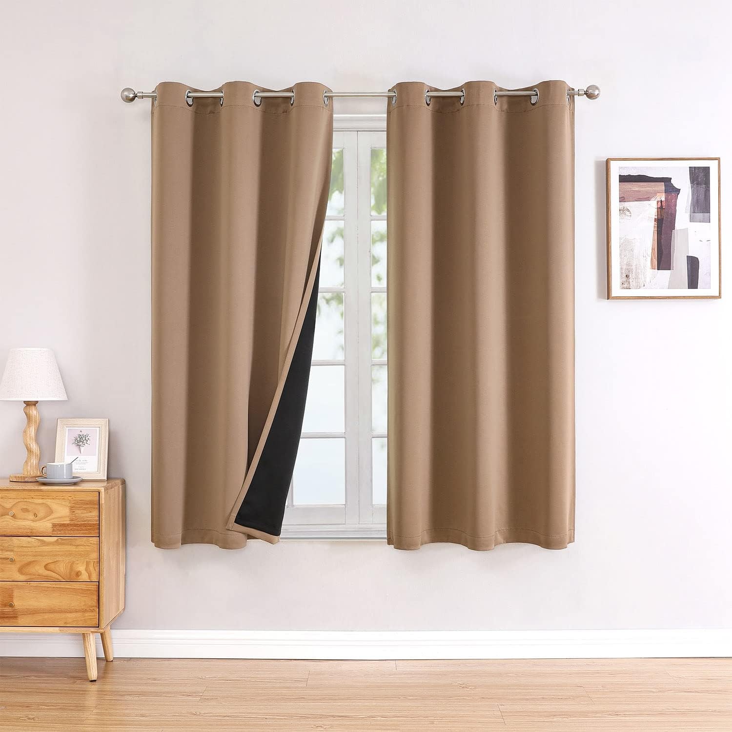 100% Blackout Curtains for Bedroom with Black Liner, 2 Thick Layers blackout
