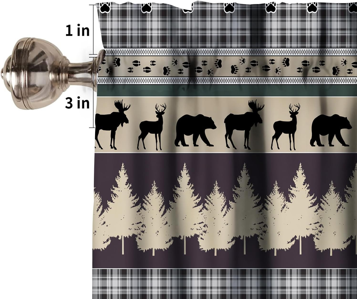 Rustic Farmhouse Bear Deer Valances,Retro Rustic Style Valance Farmhouse Cottage
