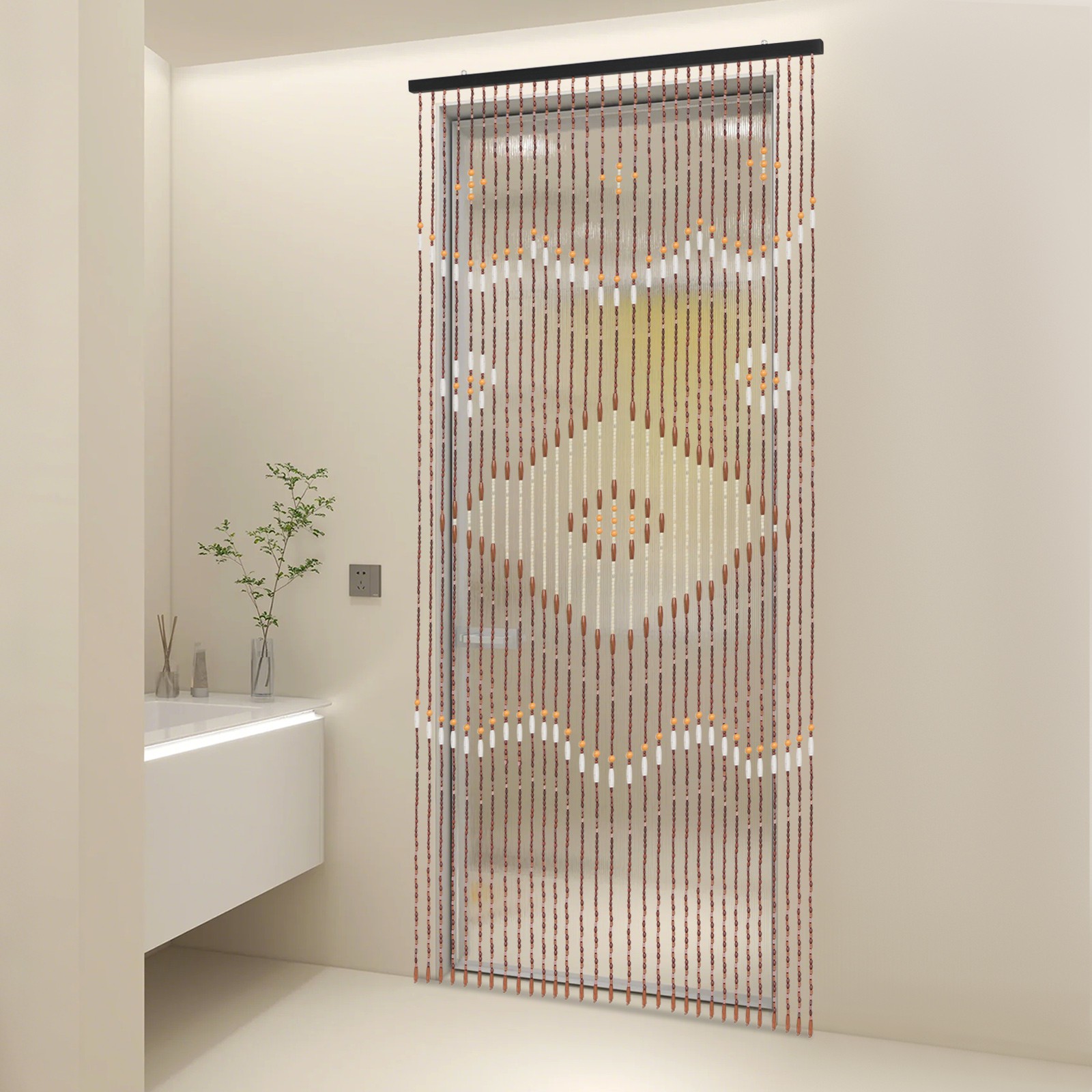 Door Curtain Boho Rustic Door Curtain for Doorway Bamboo Wood Rectangular