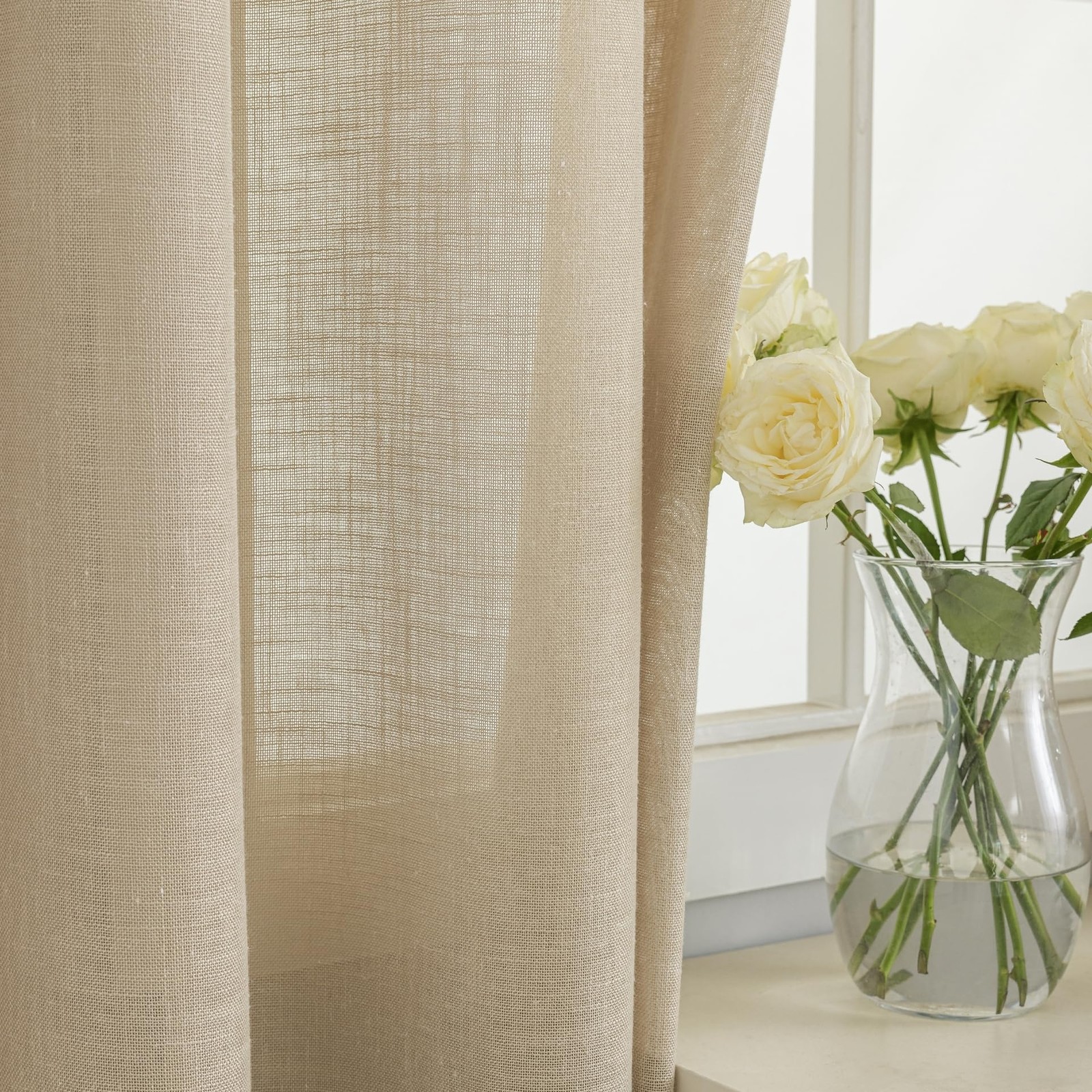 Voilybird Linen Semi Sheer Tab Top Light Filtering Elegant For Bedroom Khaki 52