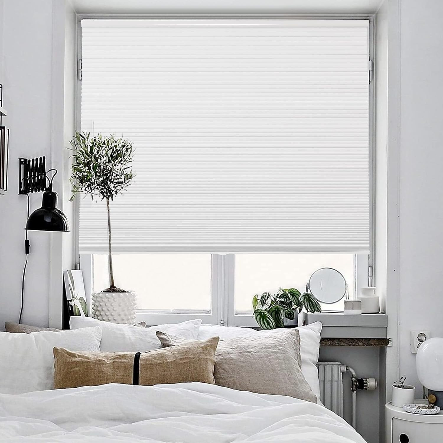 No Tools No Drill Window Blinds for Indoor Windows, Blackout Shades Cellular Sha