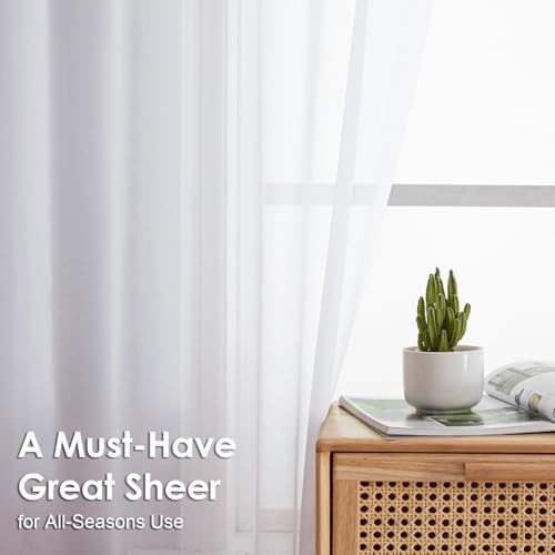 2 Panels Sheer Curtains 96″ Length for Bedroom, 42″W x 96″L (Pack of 2) White