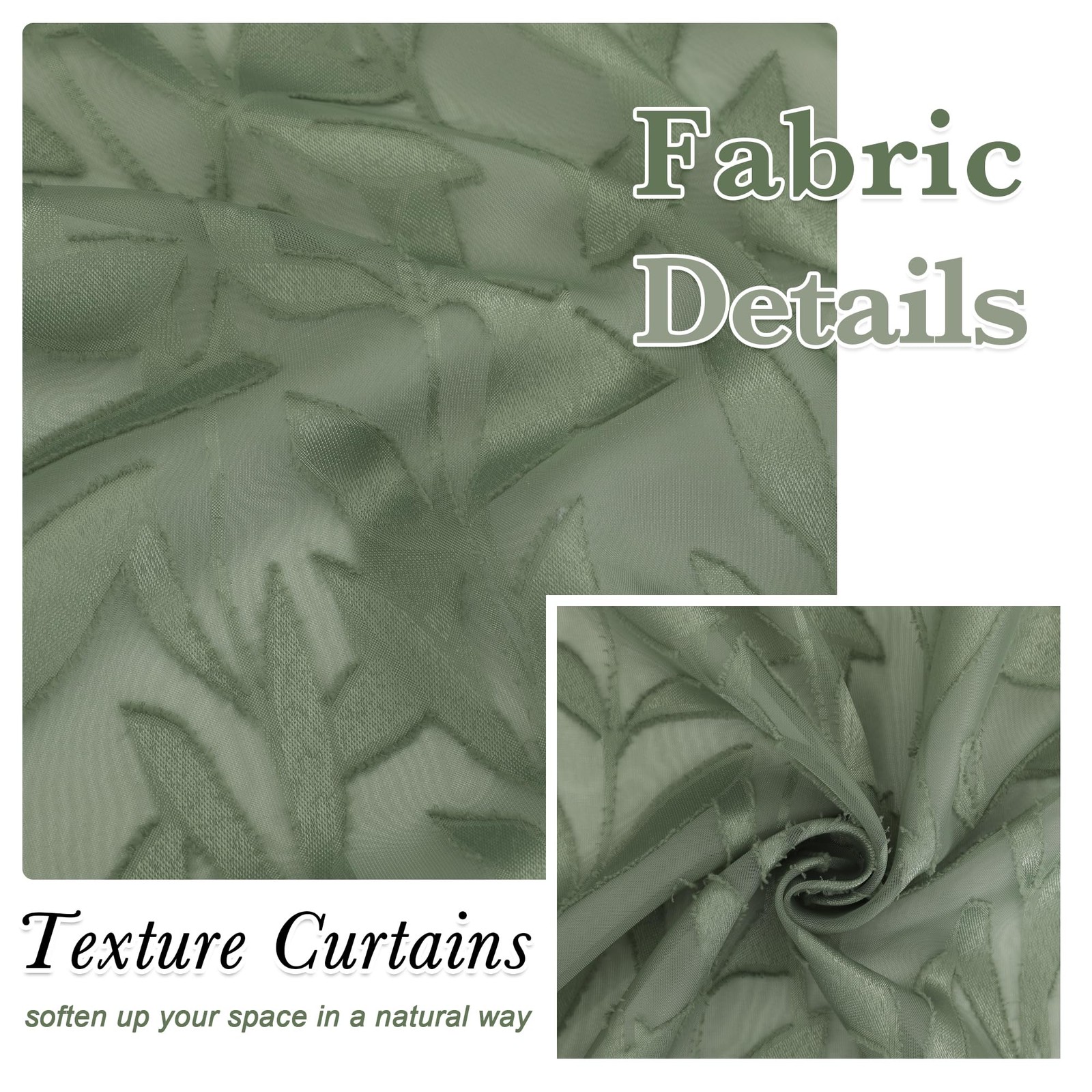 Leia 14 Inch Sage Valance for Window Green Sheer Curtains 2 PCS, Jacquard Tex…