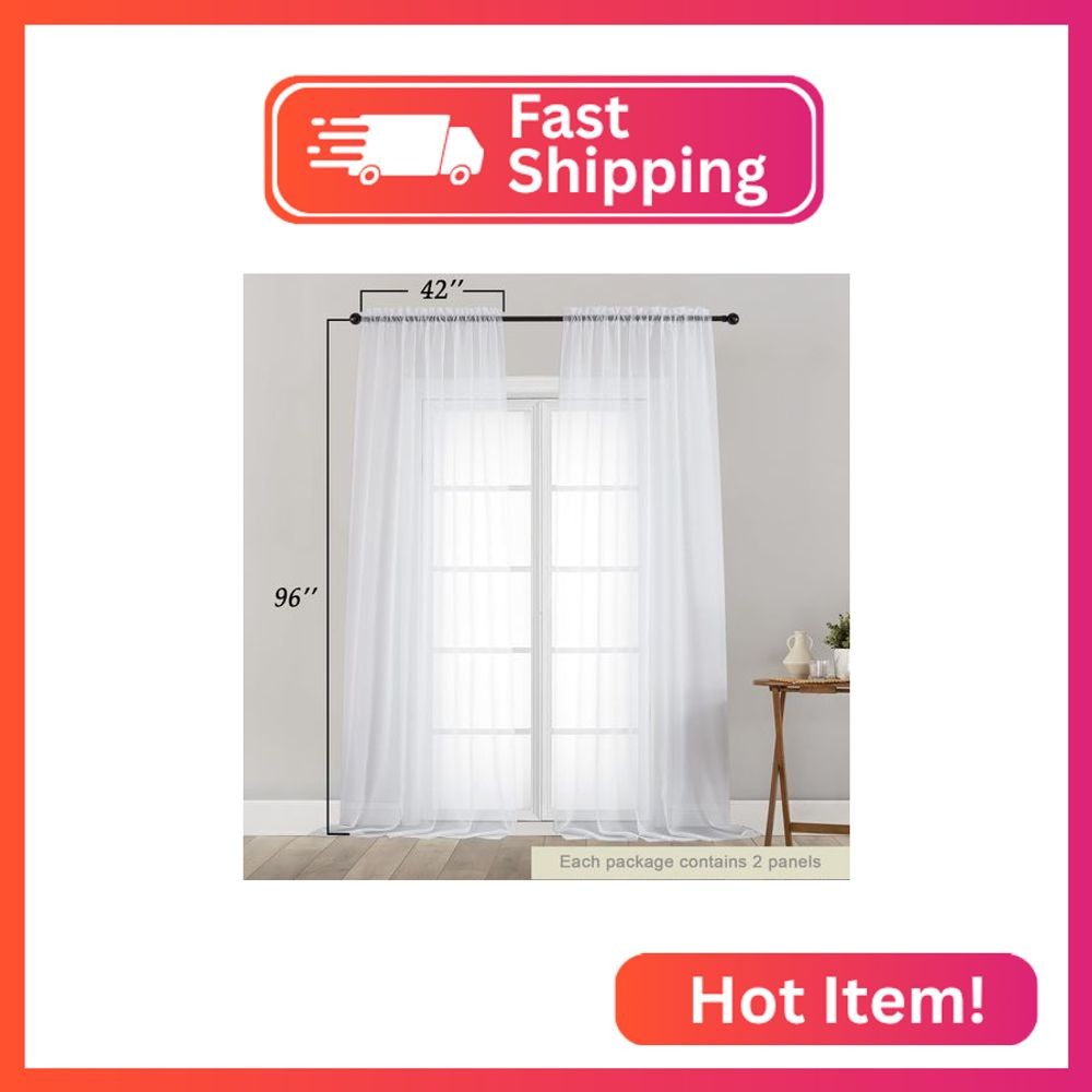 WelvetBLK White Sheer Curtains for Bedroom Living Room 96 Inches Long 2 Panels,