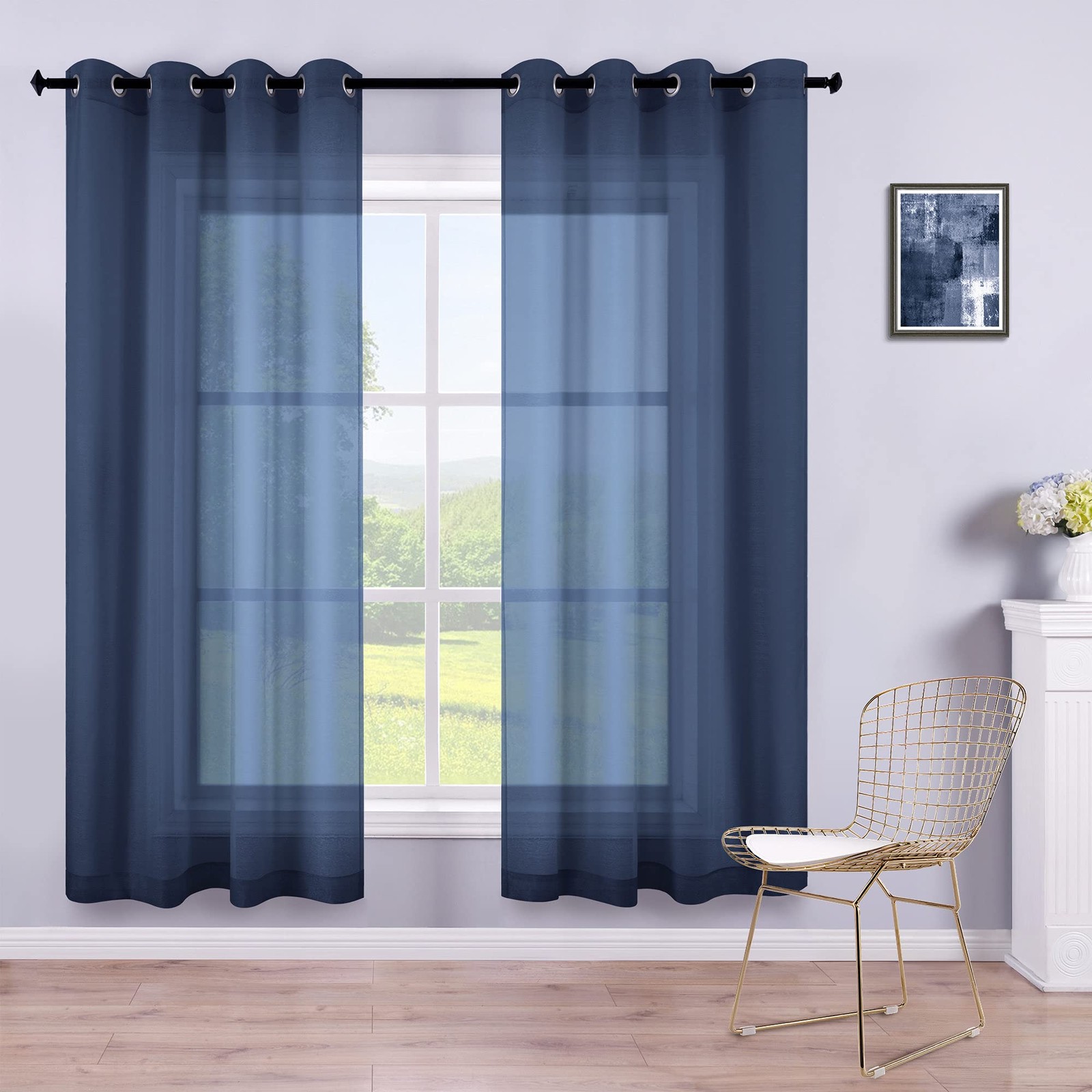 Navy Blue Curtains 72 Inch Length for Bedroom 2 Panels Set Semi Sheer Grommet…