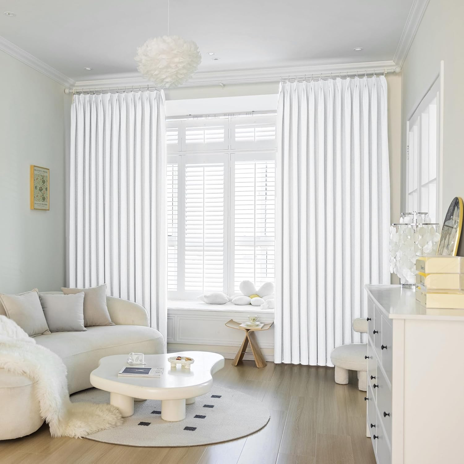 Extra Wide White Pinch Pleat Curtain, Total Blackout for Sliding Door 72″x84