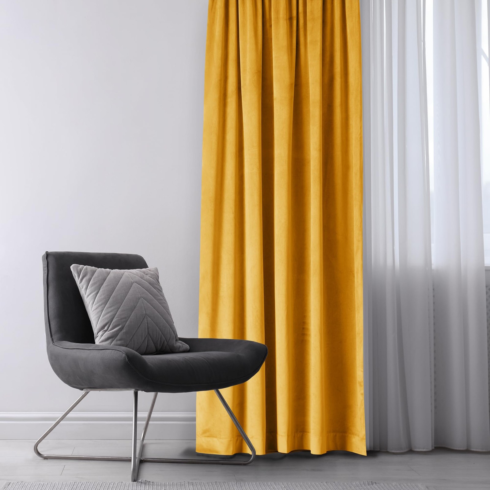 Restilo Set Curtain H 270 x W 140 cm with Tie Backs 54 x 10 cm Velvet Effect S…