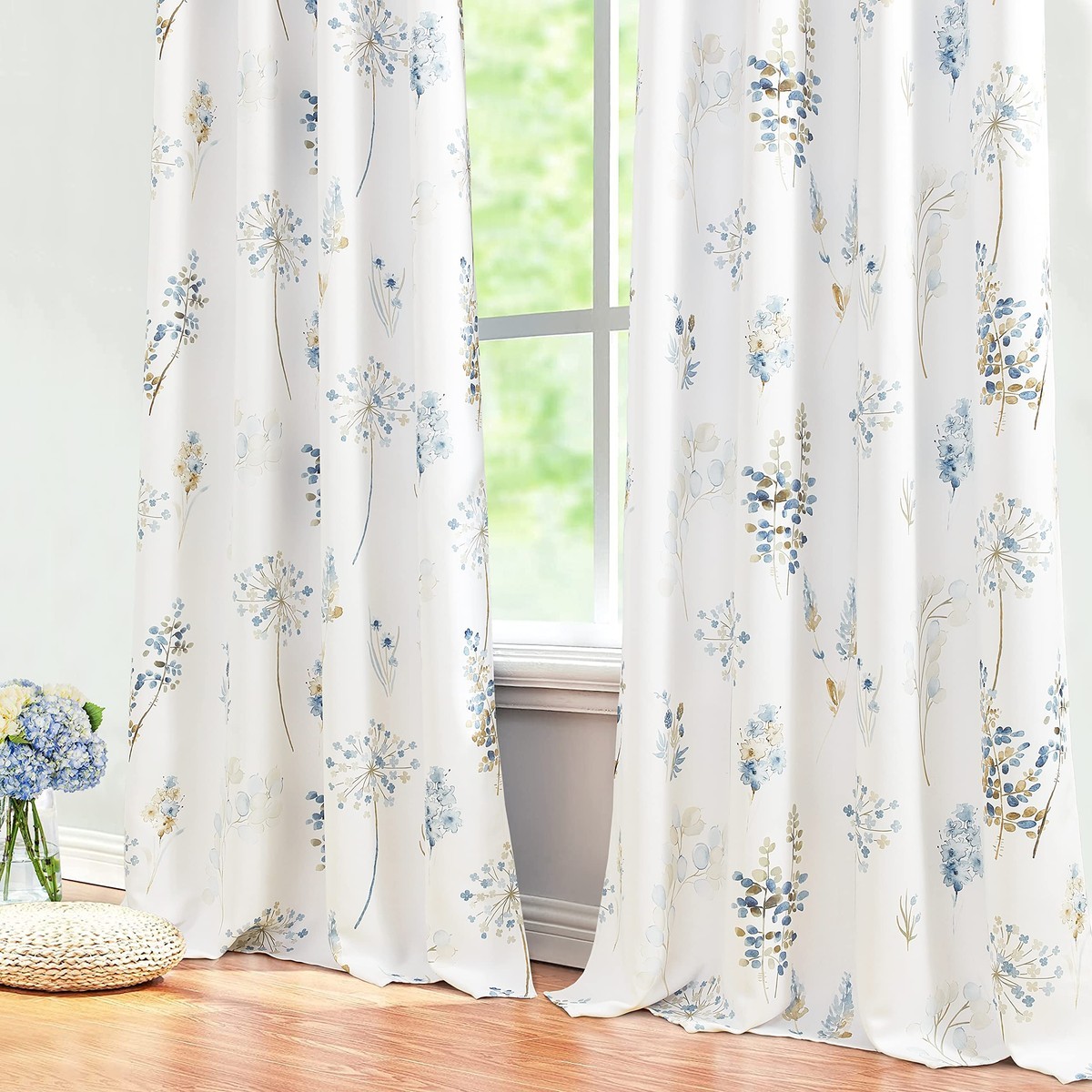 Xtmyi Blue And Brown Floral Pattern Curtains Elegant 8Ft Floor To Ceiling