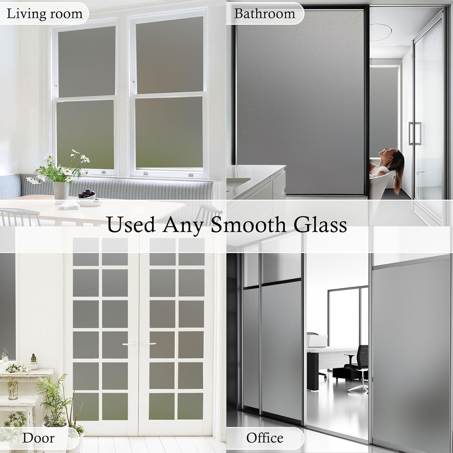 Static Cling Privacy Window Film UV Blocking Frosted Gray 78.74 x 23.64″ No Glue