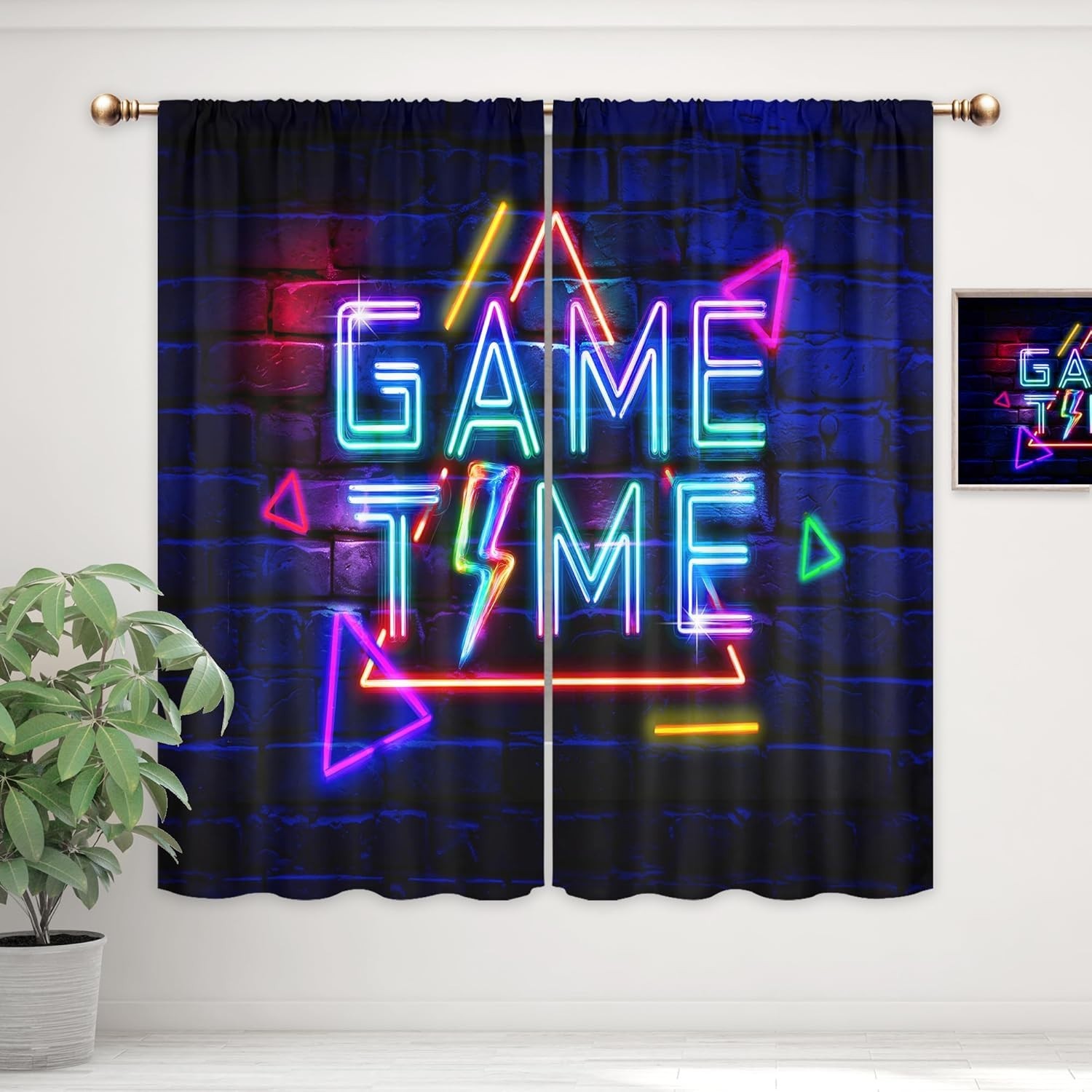 Kids Neon Gaming Curtains for Boys Bedroom 42Wx63H Inch Rod Pocket Gamer Vide…