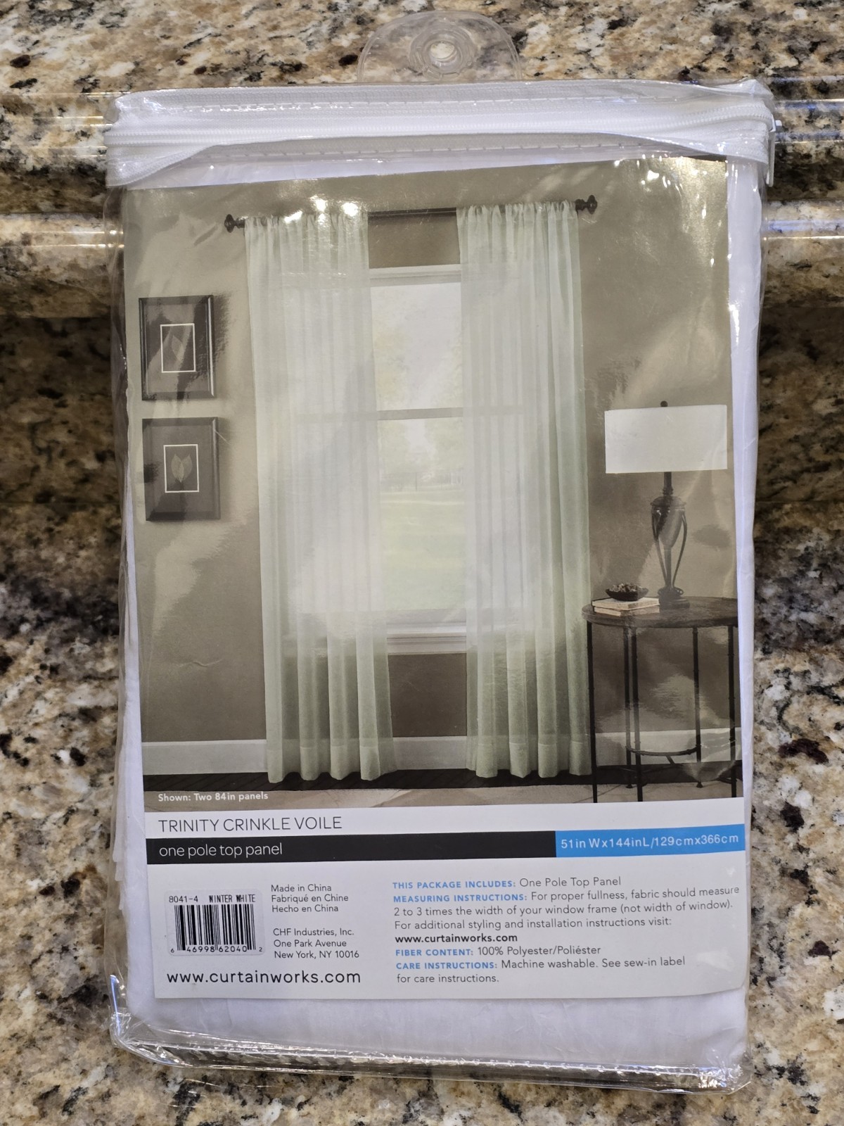 Curtain Works Trinity Crinkle Voile One Pole Top Panel White 51″ W x 144″ L NEW