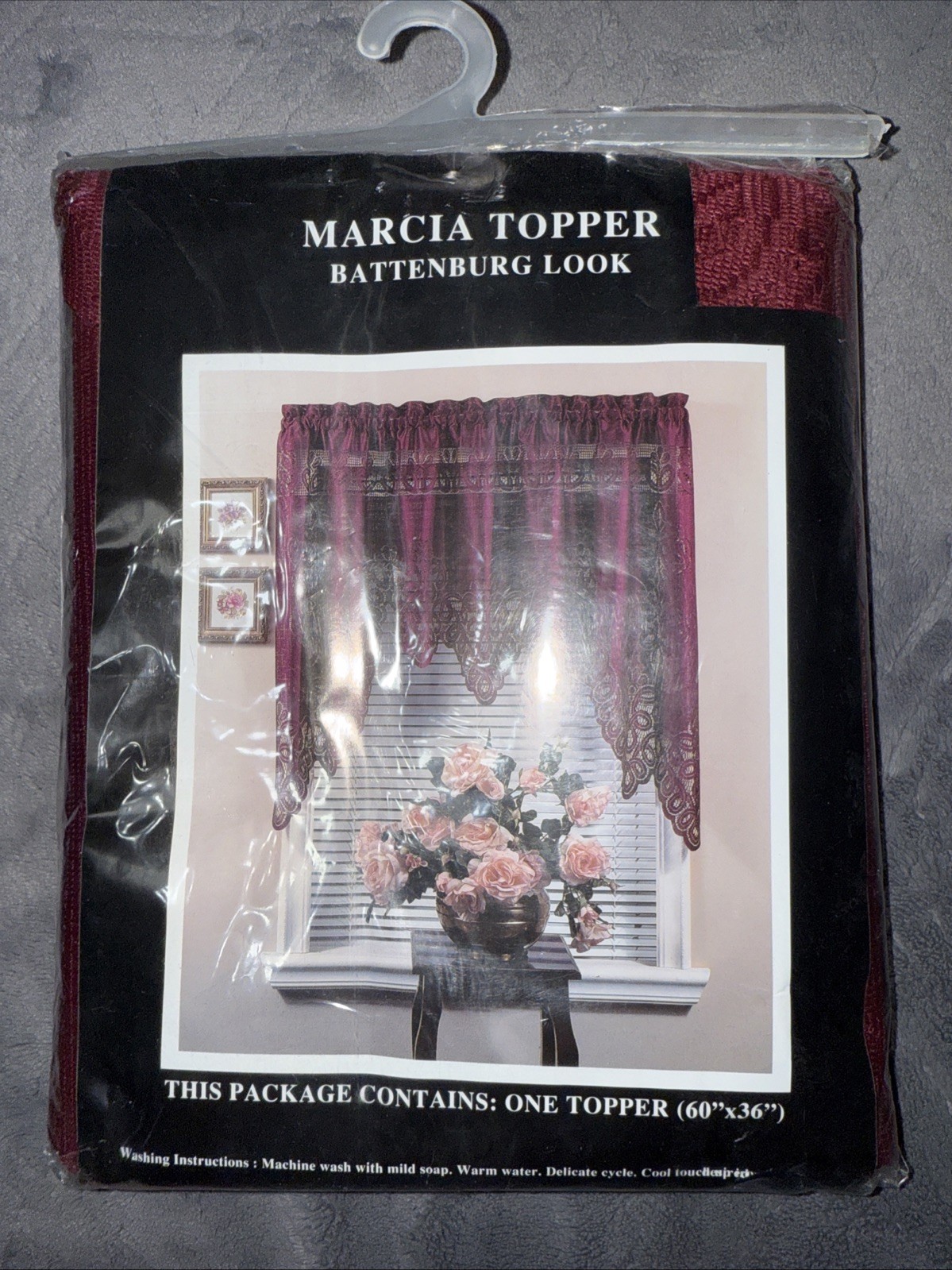 Marcia Topper Battenburg Look Burgandy Curtain 60” x 36”