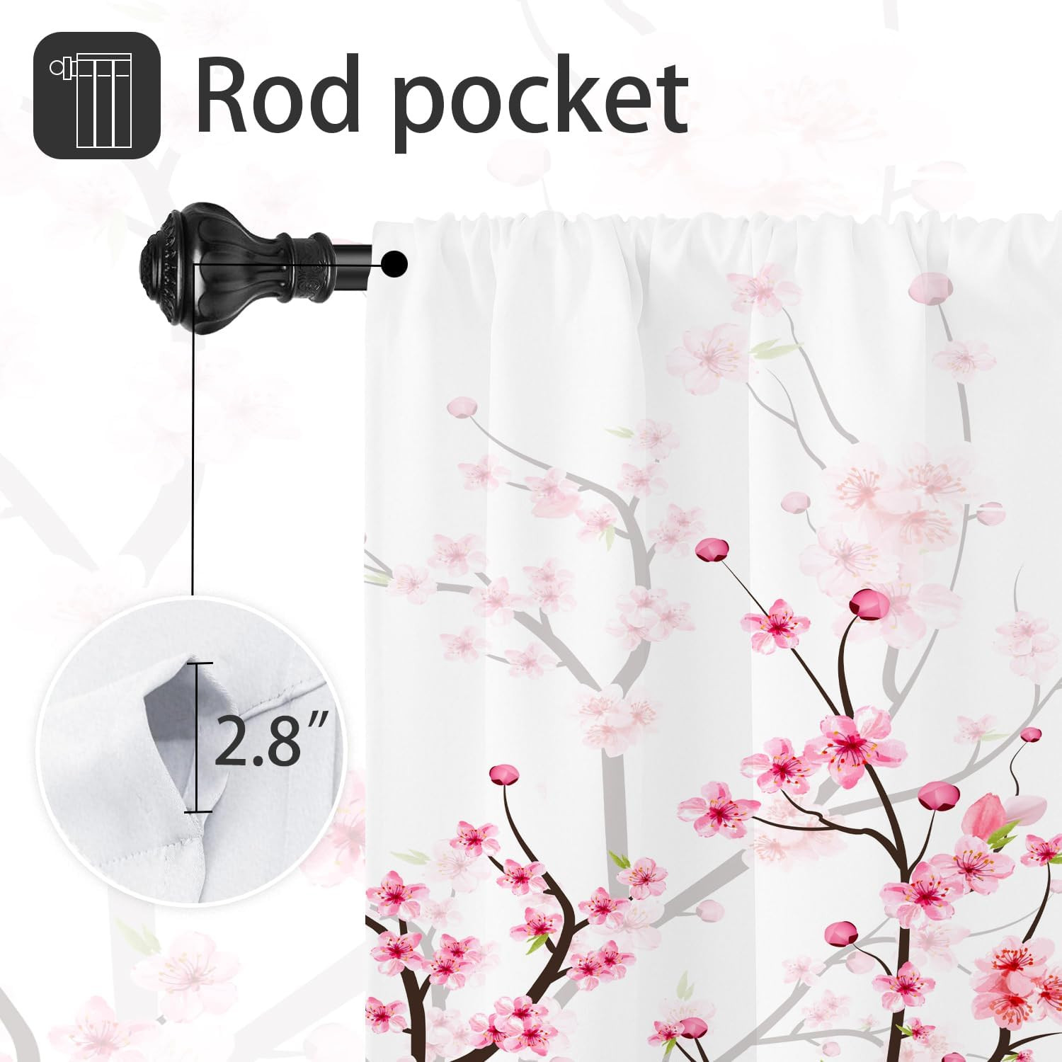 Cherry Blossom Window Curtains for Bedroom 42 X 63 Inch Rod Pocket Pink and Whit