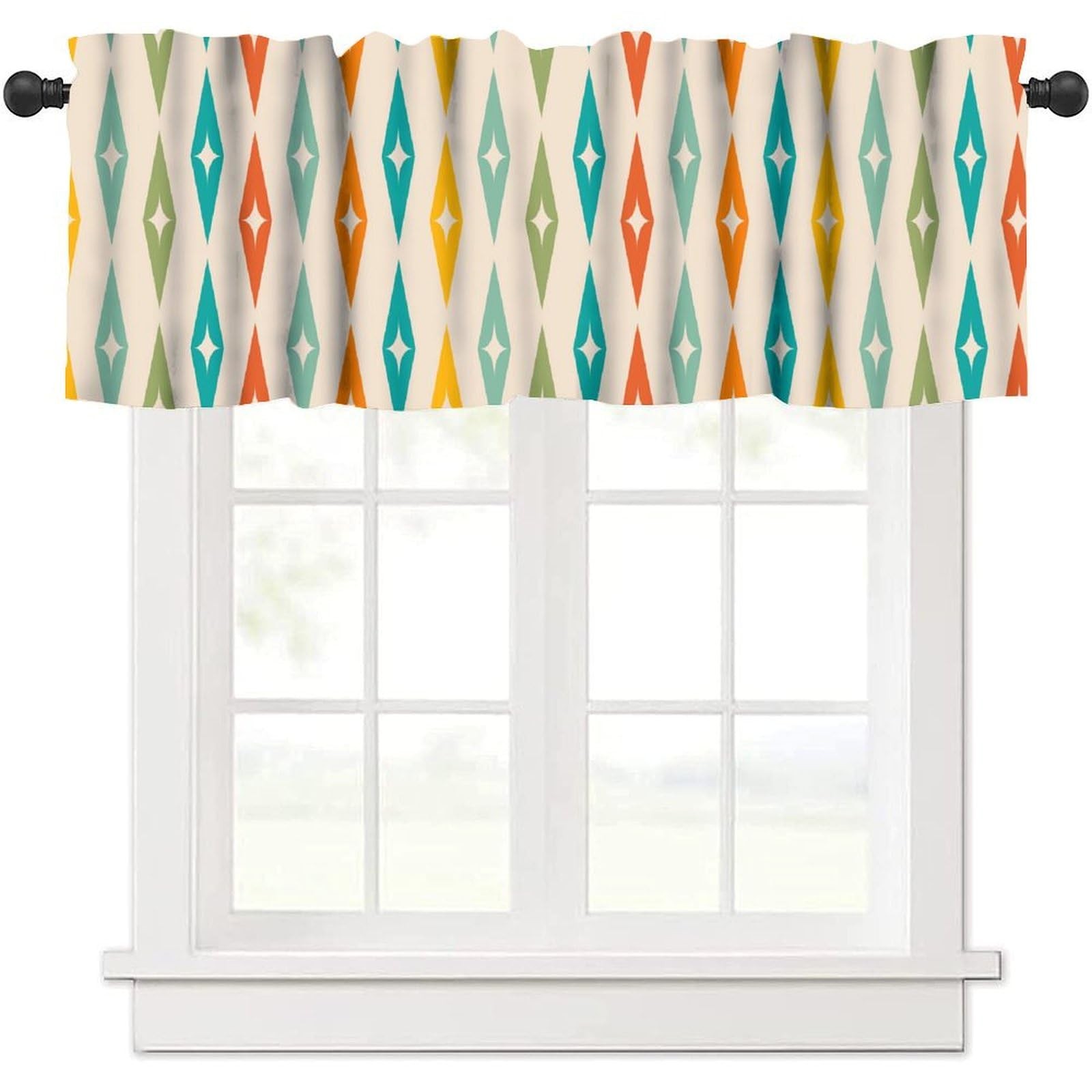 Retro Mid Century Valance Curtain,Modern Geometric 1950s 60s Abstract Print R…