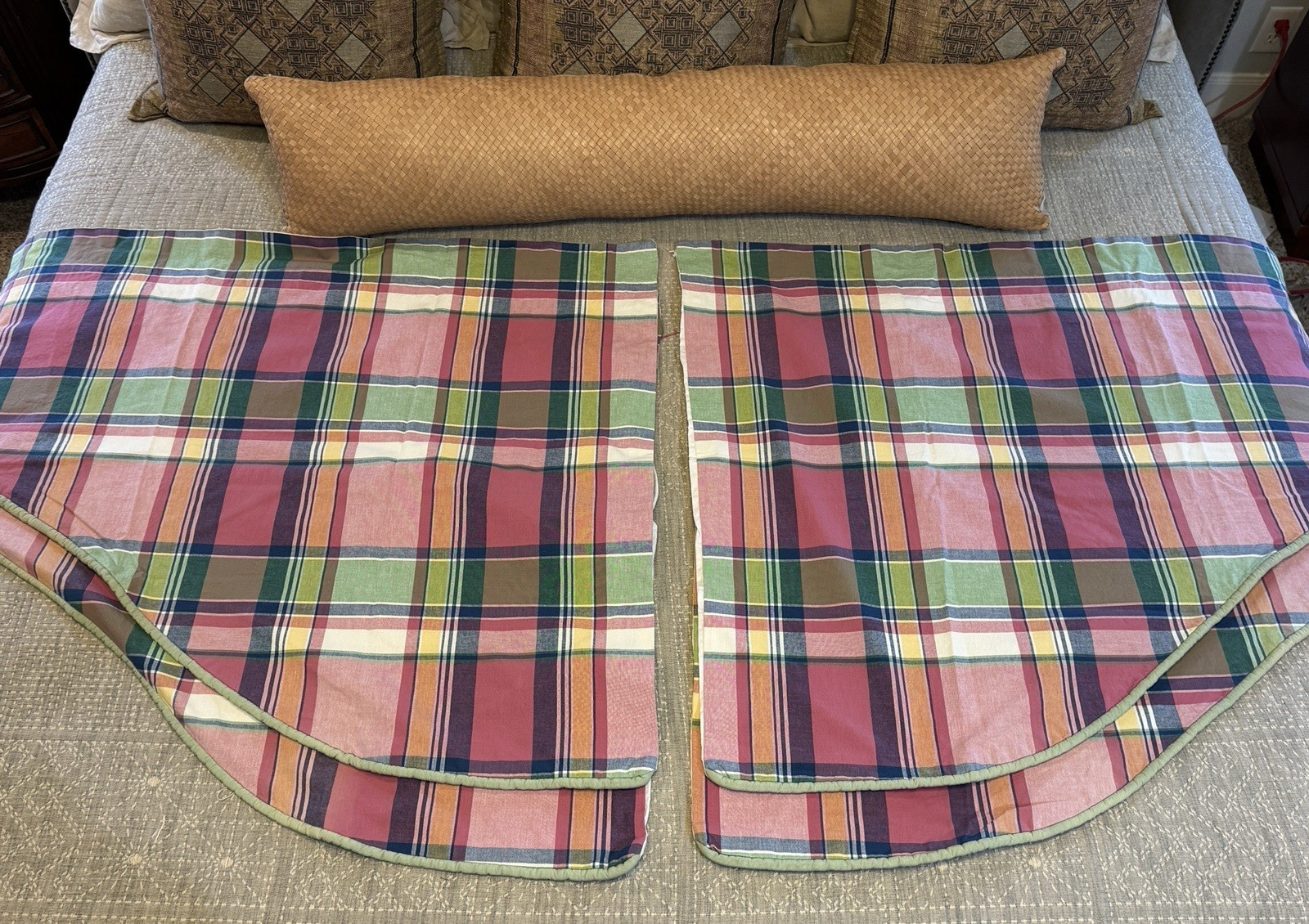 5-Piece Custom Plaid Valances Cotton Pink Green Blue Yellow Preppy EUC Curtains