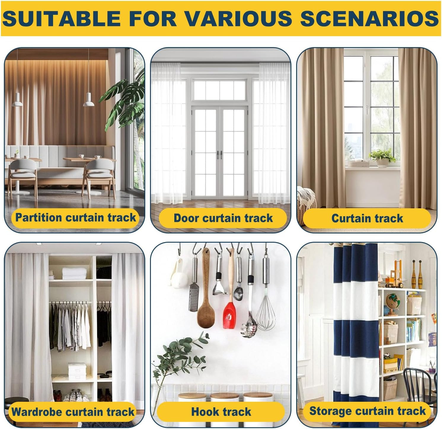 Retractable Curtain Track System, 6.9-8.5Ft/82.7-102.4In Ceiling & Wall Mounting