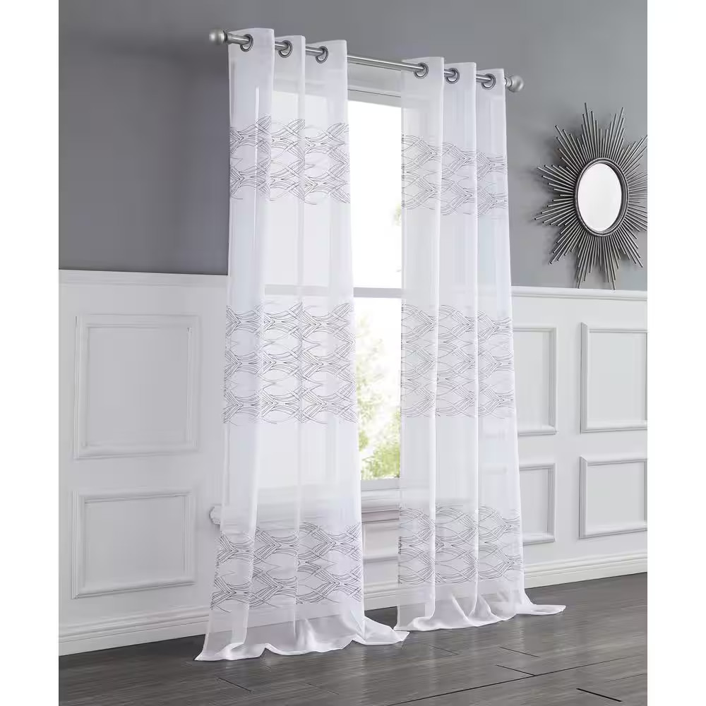 New Wave Embroidered Silver 76″ X 84″ Panel Pair