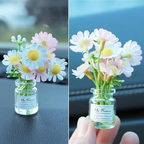 3PCS Mini Car Accessories, Cute Daisy Flowers Car Decorations, Miniature Plant