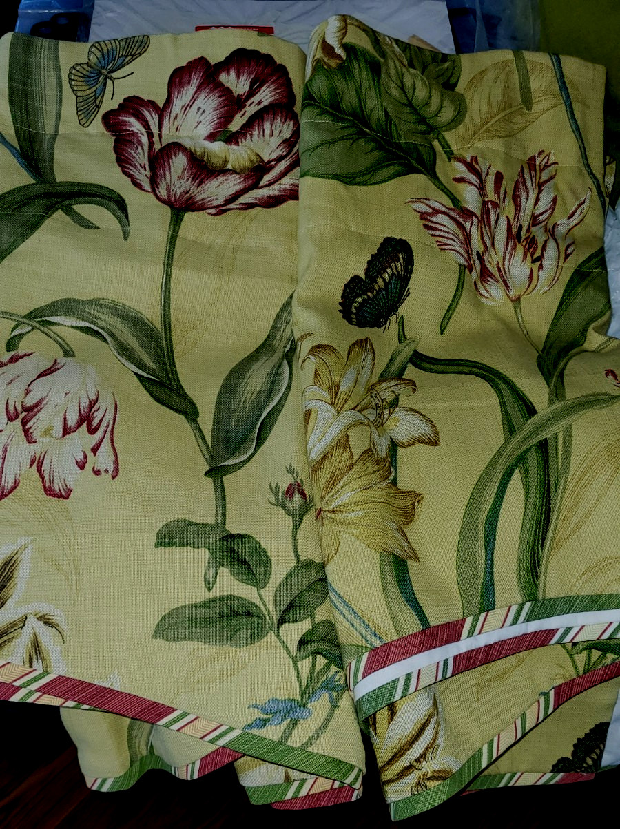 2 WAVERLY Home Classic Valance Scallop Botanical Butterfiy Lily Green 76X21 Line