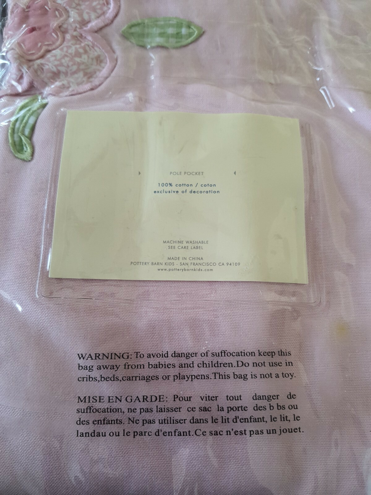 POTTERY BARN KIDS New in Original packaging 44″x 63″ pink Apllique floral Girly