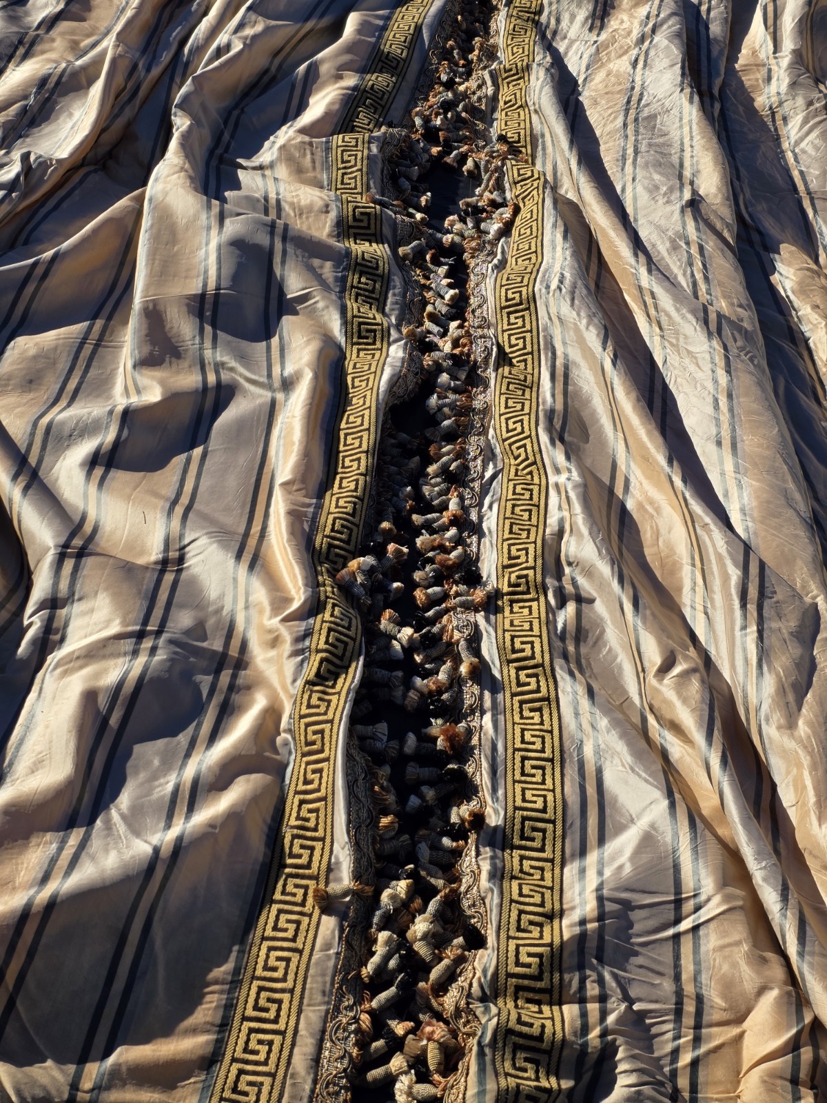 Versace Style Gold/Black Interlined Drapes Set 127″ X 36″ Each Vintage Hand Made
