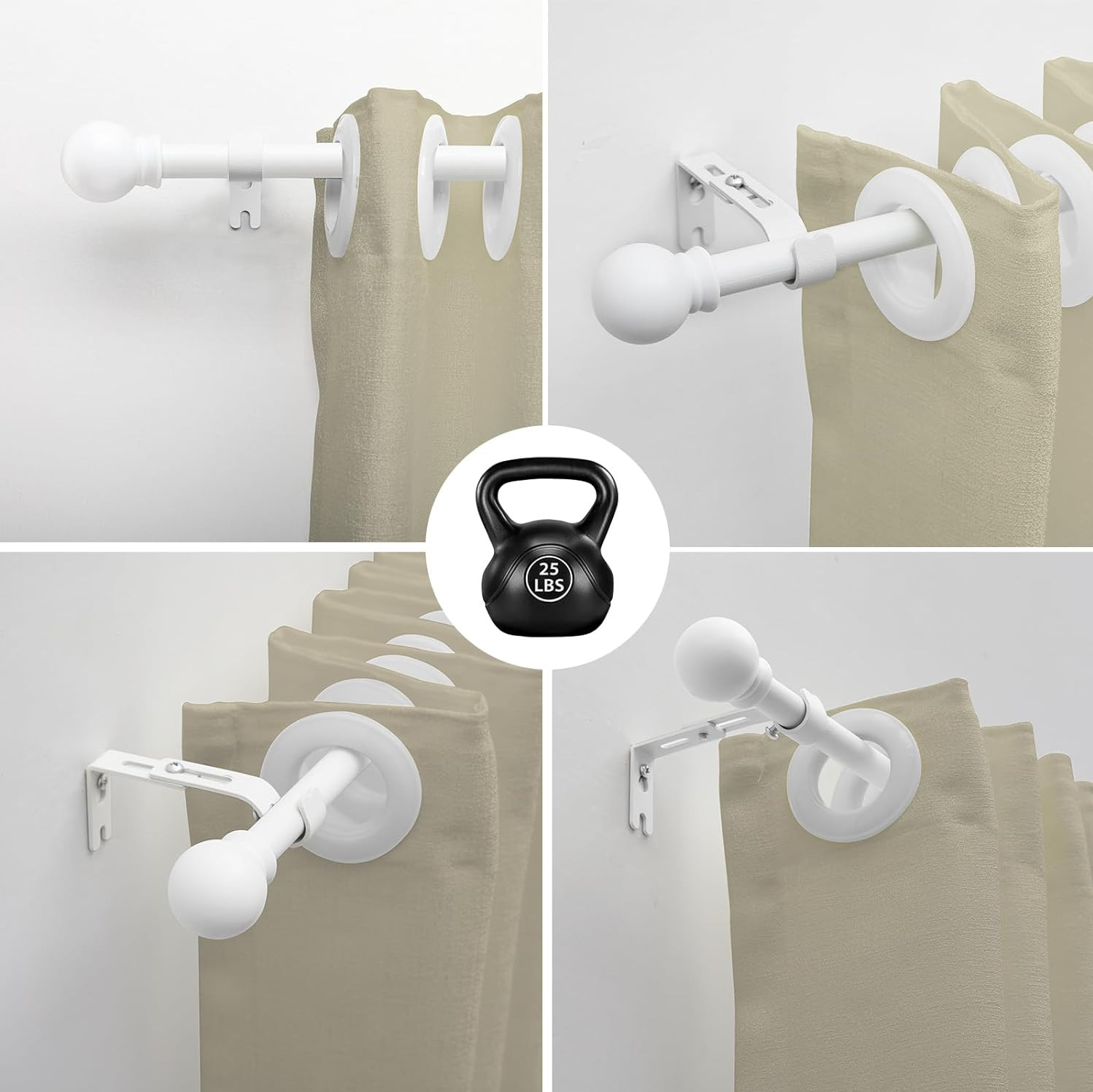 For Window size 36″-62″ long Matte White HD metal Window Curtain Rod rail 1 pack